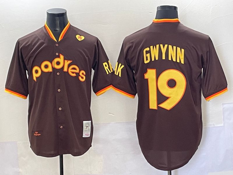 Men 2025 San Diego Padres 19 Gwynn Brown Throwback Nike MLB Jersey style 37